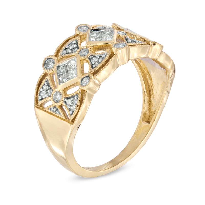 Main Image 2 of 1/2 CT. T.W. Princess-Cut Quad Diamond Vintage-Style Band in 10K Gold