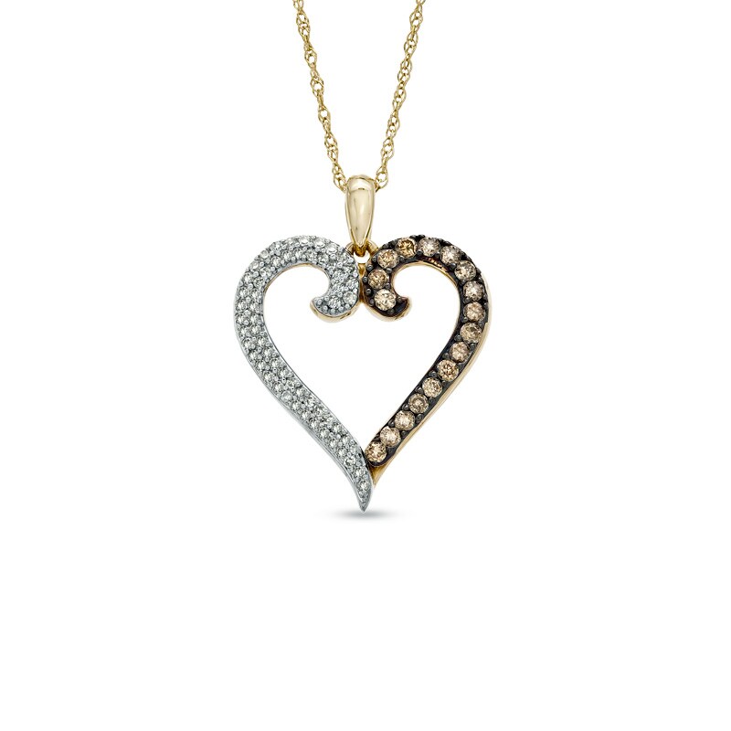 Main Image 1 of 1/3 CT. T.W. Enhanced Champagne and White Diamond Heart Pendant in 10K Gold