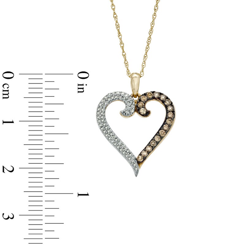Main Image 2 of 1/3 CT. T.W. Enhanced Champagne and White Diamond Heart Pendant in 10K Gold
