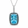 Thumbnail Image 1 of Cushion-Cut Swiss Blue Topaz and 1/5 CT. T.W. Enhanced Blue and White Diamond Pendant in 10K White Gold