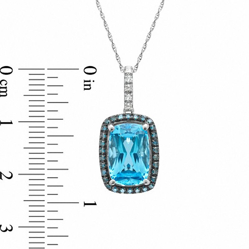 Main Image 2 of Cushion-Cut Swiss Blue Topaz and 1/5 CT. T.W. Enhanced Blue and White Diamond Pendant in 10K White Gold