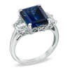 Thumbnail Image 1 of Emerald-Cut Lab-Created Ceylon and White Sapphire Ring in 10K White Gold