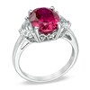 Thumbnail Image 2 of Oval Lab-Created Ruby and White Sapphire Three Stone Ring in 10K White Gold