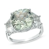 Thumbnail Image 0 of 12.0mm Cushion-Cut Green Quartz and Lab-Created White Sapphire Ring in Sterling Silver