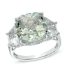 Thumbnail Image 1 of 12.0mm Cushion-Cut Green Quartz and Lab-Created White Sapphire Ring in Sterling Silver