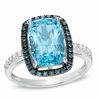Thumbnail Image 0 of Cushion-Cut Swiss Blue Topaz and 1/4 CT. T.W. Enhanced Blue and White Diamond Ring in 10K White Gold