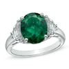 Thumbnail Image 1 of Lab-Created Emerald and White Sapphire Three Stone Ring in 10K White Gold