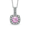 Thumbnail Image 1 of 5.0mm Cushion-Cut Lab-Created Pink and White Sapphire Pendant with Diamond Accents in 10K White Gold