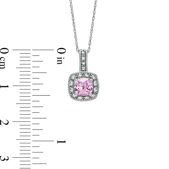 5.0mm Cushion-Cut Lab-Created Pink and White Sapphire Pendant with Diamond Accents in 10K White Gold