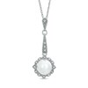 Thumbnail Image 1 of 7.5-8.0mm Freshwater Cultured Pearl, Lab-Created White Sapphire and Diamond Accent Pendant in 10K White Gold
