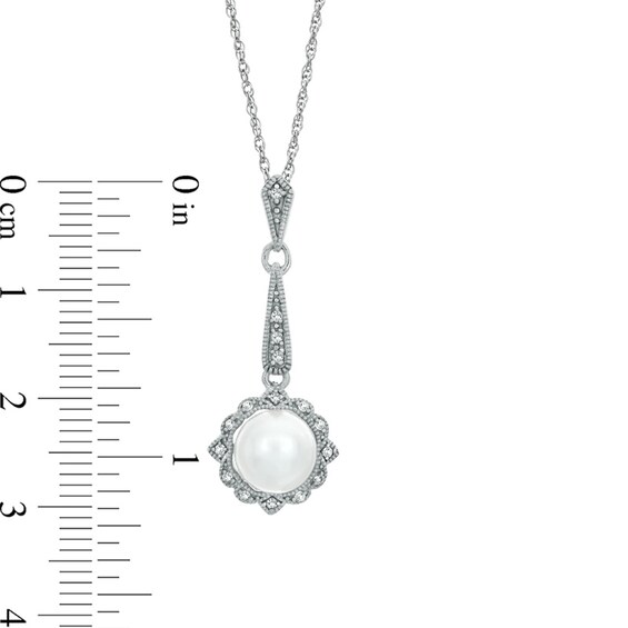 7.5-8.0mm Freshwater Cultured Pearl, Lab-Created White Sapphire and Diamond Accent Pendant in 10K White Gold