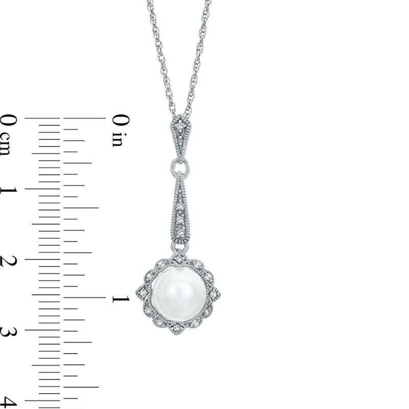 Main Image 2 of 7.5-8.0mm Freshwater Cultured Pearl, Lab-Created White Sapphire and Diamond Accent Pendant in 10K White Gold