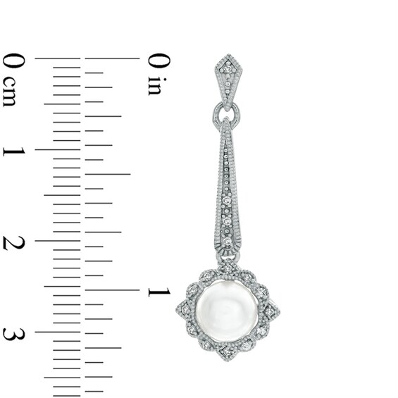 6.5-7.0mm Freshwater Cultured Pearl, Lab-Created White Sapphire and Diamond Accent Earrings in 10K White Gold