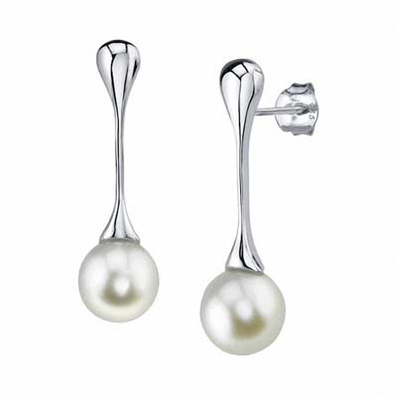 8.0mm Cultured Freshwater Pearl Drop Earrings in Sterling Silver | Zales