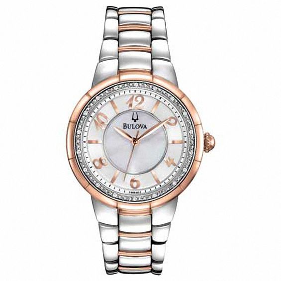 Ladies' Bulova Rosedale Diamond Accent Two-Tone Watch with Mother-of-Pearl Dial (Model: 98R162)
