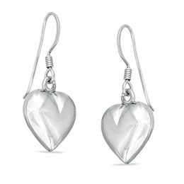 Sterling Silver Puffed Heart Drop Earrings