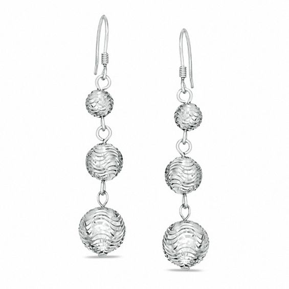 Sterling Silver Textured Triple Ball Drop Earrings Zales