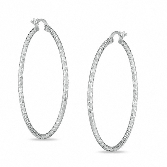 43.0mm Sterling Silver Diamond-Cut Hoop Earrings