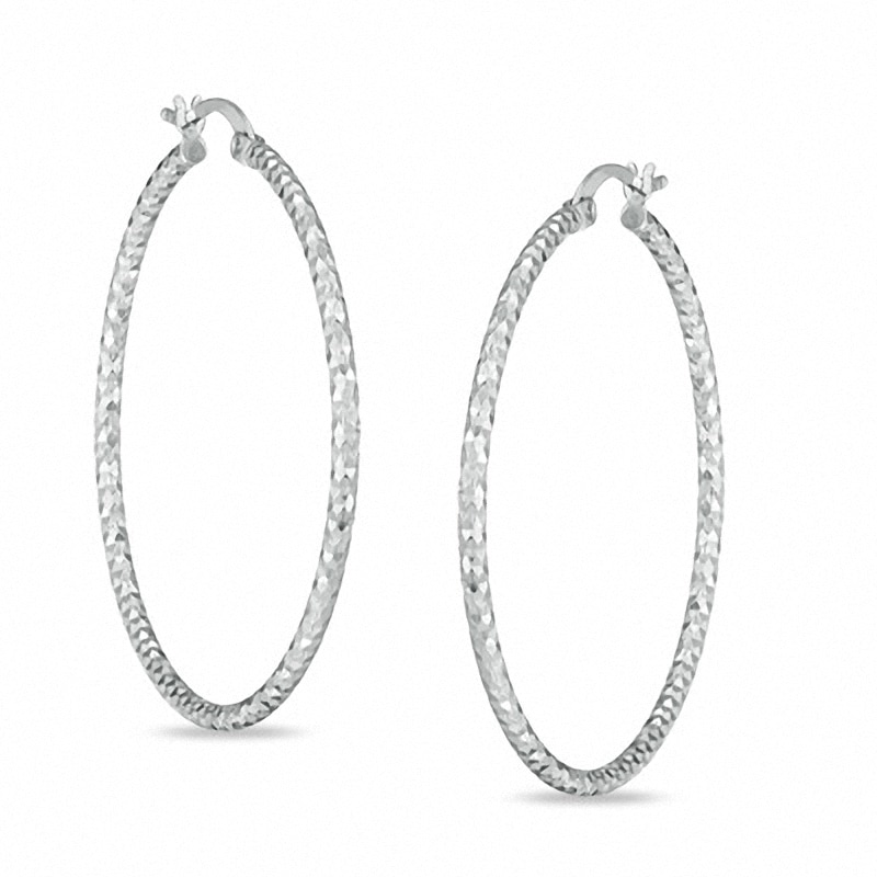 2.0 x 43.0mm Sterling Silver Diamond-Cut Hoop Earrings