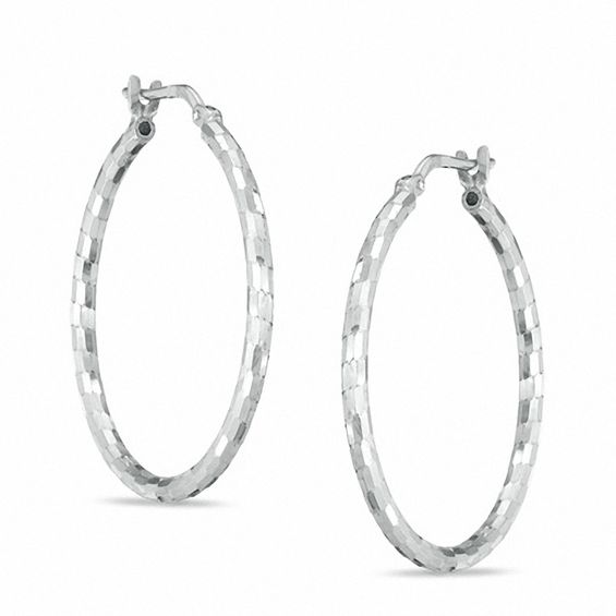 30mm Sterling Silver Checkered Hoop Earrings