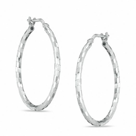 2.0 x 30mm Sterling Silver Checkered Hoop Earrings