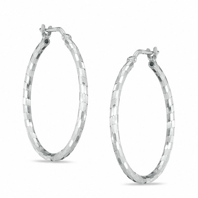 Main Image 1 of 30mm Sterling Silver Checkered Hoop Earrings