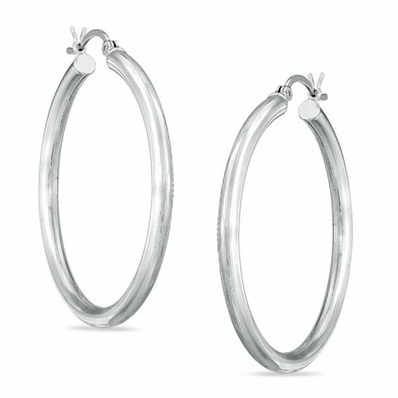 35mm Sterling Silver Polished Plain Hoop Earrings