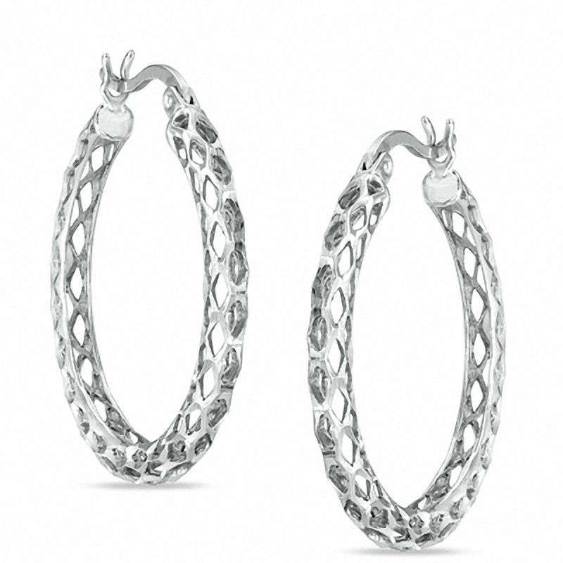 Main Image 1 of 25.4mm Honeycomb Hoop Earrings in Sterling Silver