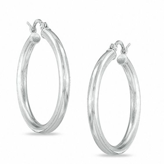 25mm Sterling Silver Plain Tube Hoop Earrings