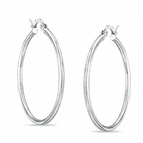 2.0 x 30mm Sterling Silver Plain Tube Hoop Earrings | Zales