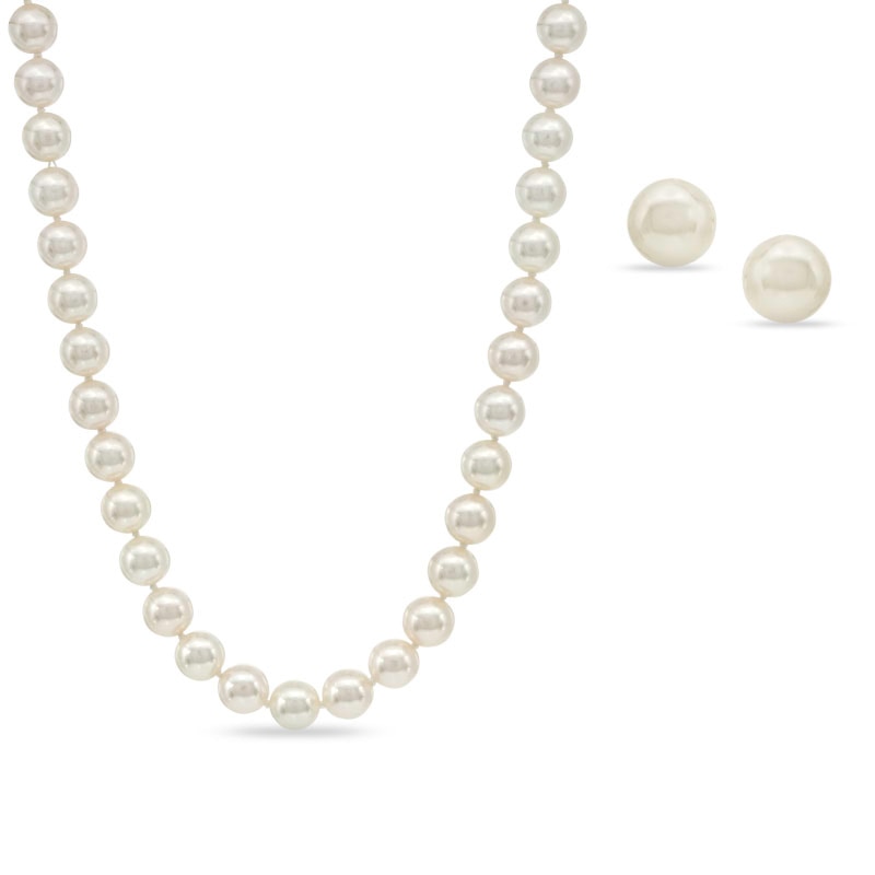 Main Image 1 of Blue Lagoon® by Mikimoto 7.5-8.0mm Akoya Cultured Pearl Strand and Earrings Set in 14K White Gold with Diamond Accent