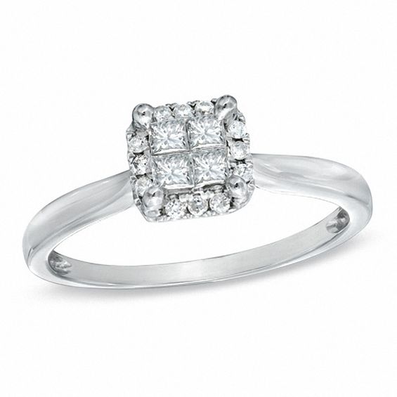 1/4 CT. T.W. Quad PrincessCut Diamond Frame Engagement Ring in 10K