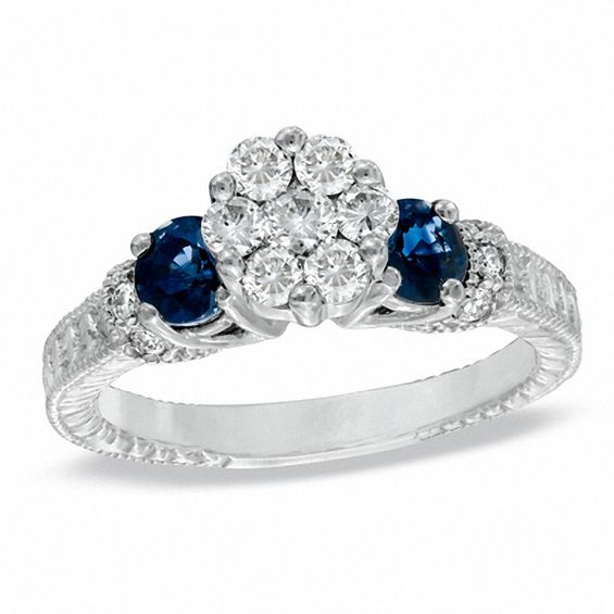 Zales Ring Flower With Diamond And Sapphier Zales Ring Flower With Diamond And Sapphier
