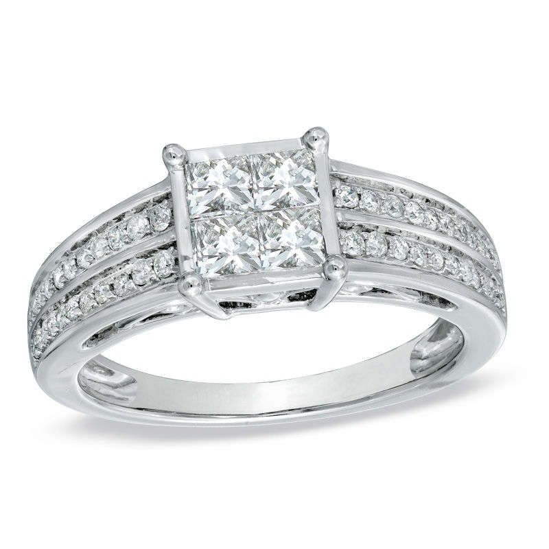 5/8 CT. T.W. Quad Princess-Cut Diamond Double Row Engagement Ring in 14K White Gold