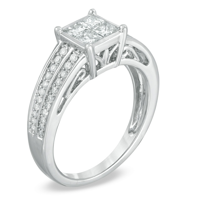 Main Image 2 of 5/8 CT. T.W. Quad Princess-Cut Diamond Double Row Engagement Ring in 14K White Gold