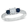 Thumbnail Image 0 of 1/2 CT. T.W. Diamond and Blue Sapphire Three Stone Engagement Ring in 14K White Gold