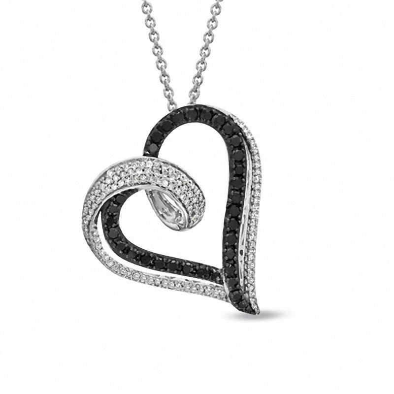Main Image 1 of 1/2 CT. T.W. Enhanced Black and White Diamond Looping Heart Pendant in Sterling Silver