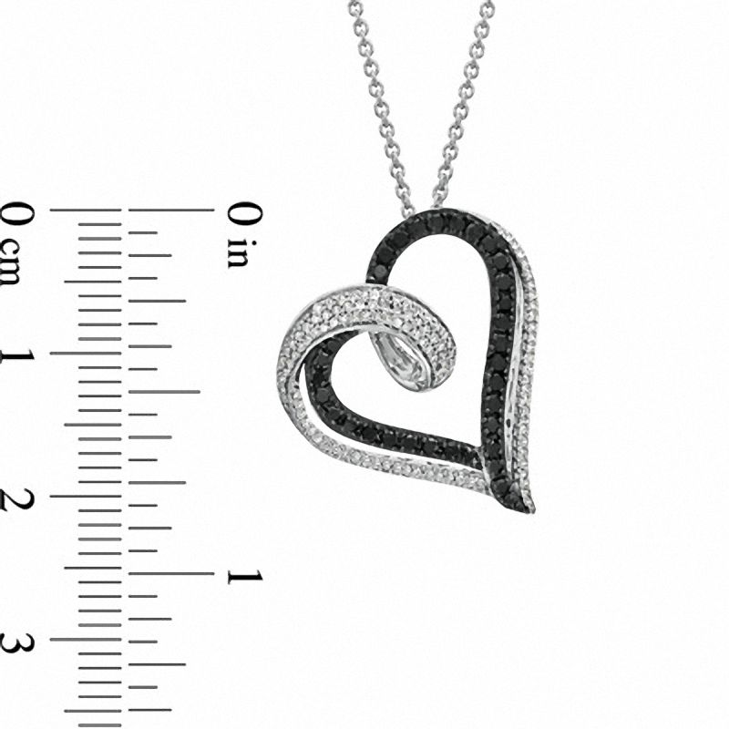 Main Image 2 of 1/2 CT. T.W. Enhanced Black and White Diamond Looping Heart Pendant in Sterling Silver
