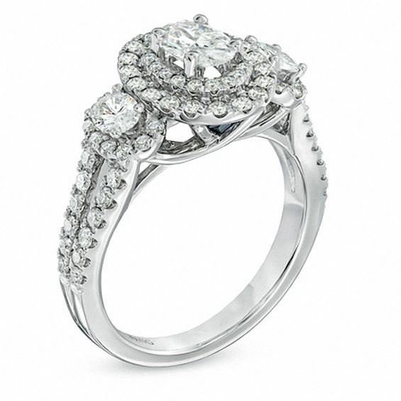 Vera Wang Love Collection 1-1/2 CT. T.w. Oval Diamond Three Stone Engagement Ring in 14K White Gold