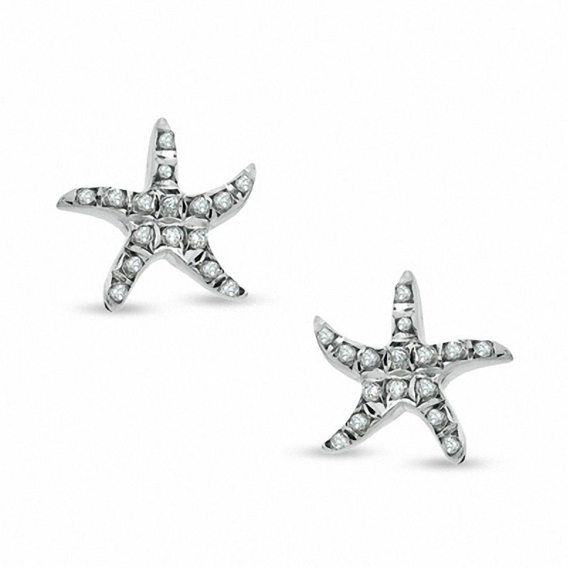 Diamond Fascination™ Starfish Stud Earrings in Sterling Silver with ...