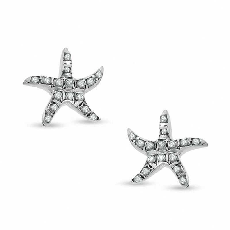 Main Image 1 of Diamond Fascination™ Starfish Stud Earrings in Sterling Silver with Platinum Plating