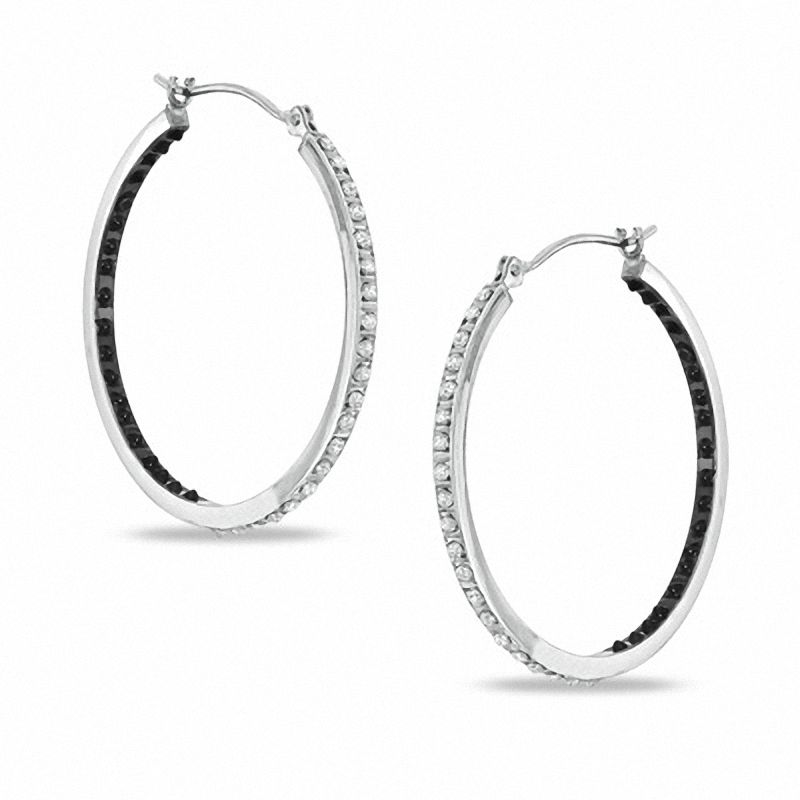 Enhanced Black and White Diamond Fascination™ Inside-Out Hoop Earrings in Sterling Silver