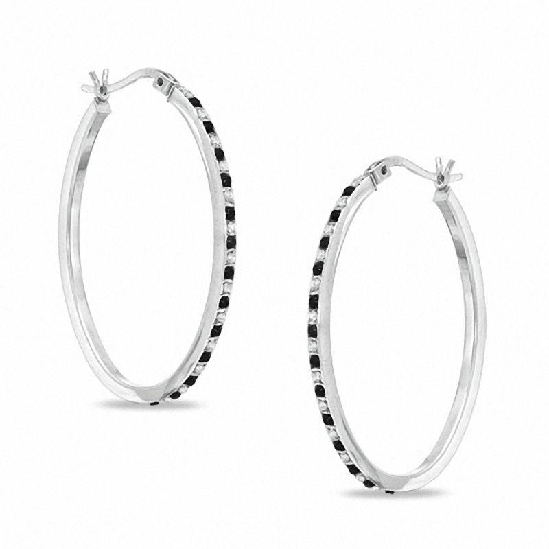 Main Image 1 of Enhanced Black and White Diamond Fascination™ Hoop Earrings in Sterling Silver