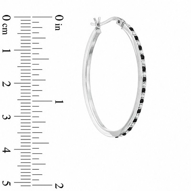 Main Image 2 of Enhanced Black and White Diamond Fascination™ Hoop Earrings in Sterling Silver
