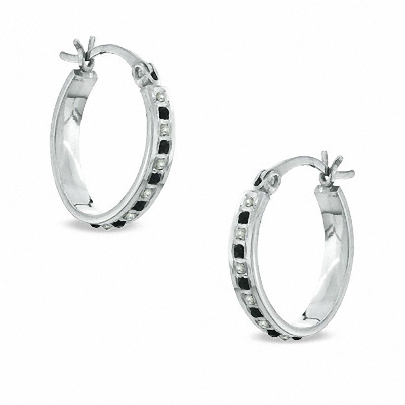 Main Image 1 of Enhanced Black and White Diamond Fascination™ Hoop Earrings in Sterling Silver