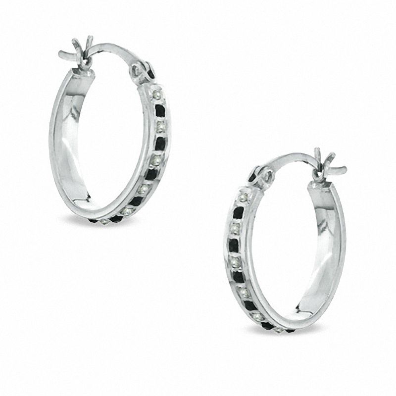 Enhanced Black and White Diamond Fascination™ Hoop Earrings in Sterling Silver