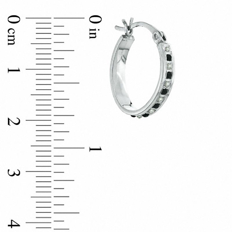 Main Image 2 of Enhanced Black and White Diamond Fascination™ Hoop Earrings in Sterling Silver