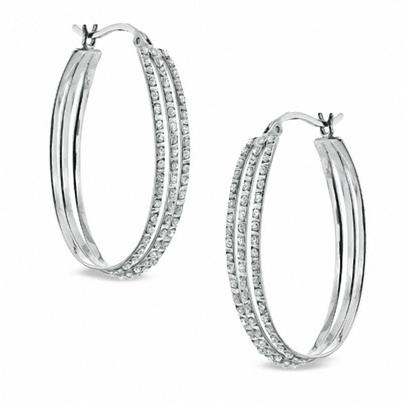 Main Image 1 of Diamond Fascination™ Triple Hoop Earrings in Sterling Silver with Platinum Plating