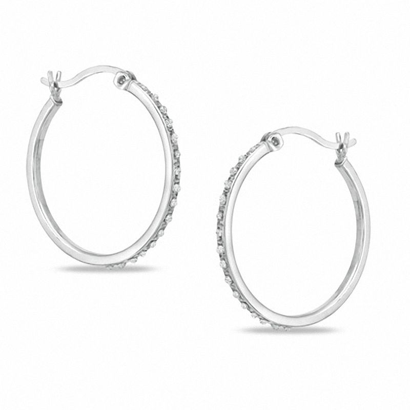 Main Image 1 of Diamond Fascination™ Hoop Earrings in Sterling Silver with Platinum Plating
