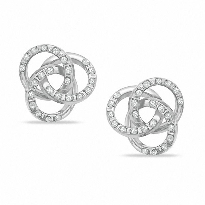 Diamond Fascination™ Knot Stud Earrings in 14K White Gold | Zales